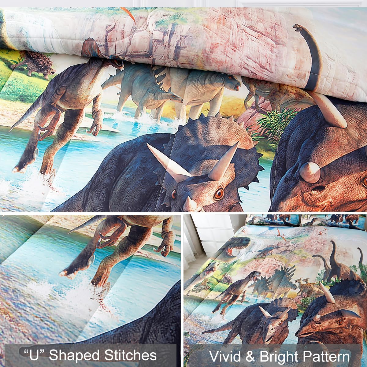 WINLIFE Dinosaur Bedding Full Comforter Set - Super Soft & Fun Jurassic Dino Pattern Bedding Comforter Set All Seasons for Boys Teens - Easy Wash Bed Set, 3D Dinosaur Print - Image 3