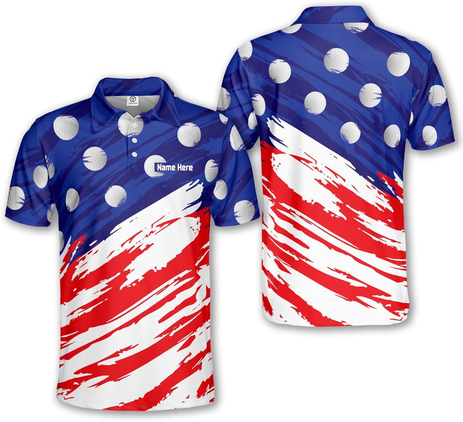 LASFOUR Personalized Patriotic Golf Polo for Men, American Flag Golf Polo, Men's Golf Shirts Dry Fit Short Sleeve Polos