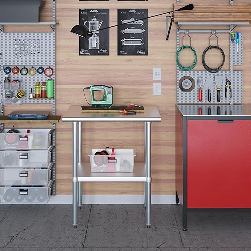 Miniatura 8 de AmGood Mesa de trabajo de acero inoxidable de 24 pulgadas x 30 pulgadas  Mesa de preparación de alimentos de cocina de metal  NSF