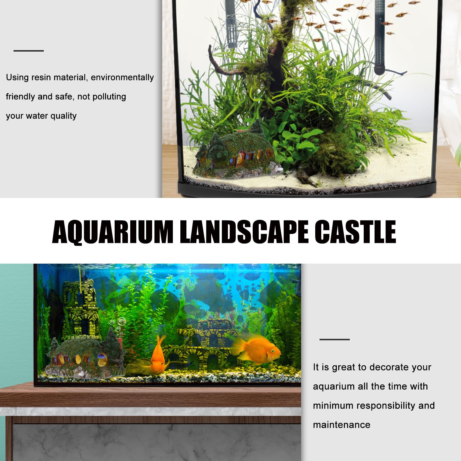 Abaodam Ornamento in Resina per Acquario Hobbit Grotta del Castello, Decorazione Paesaggistica Mini per Serbatoio d'Acqua Effetto Bolle, Adatto ad Ambienti Marini e d'Acqua