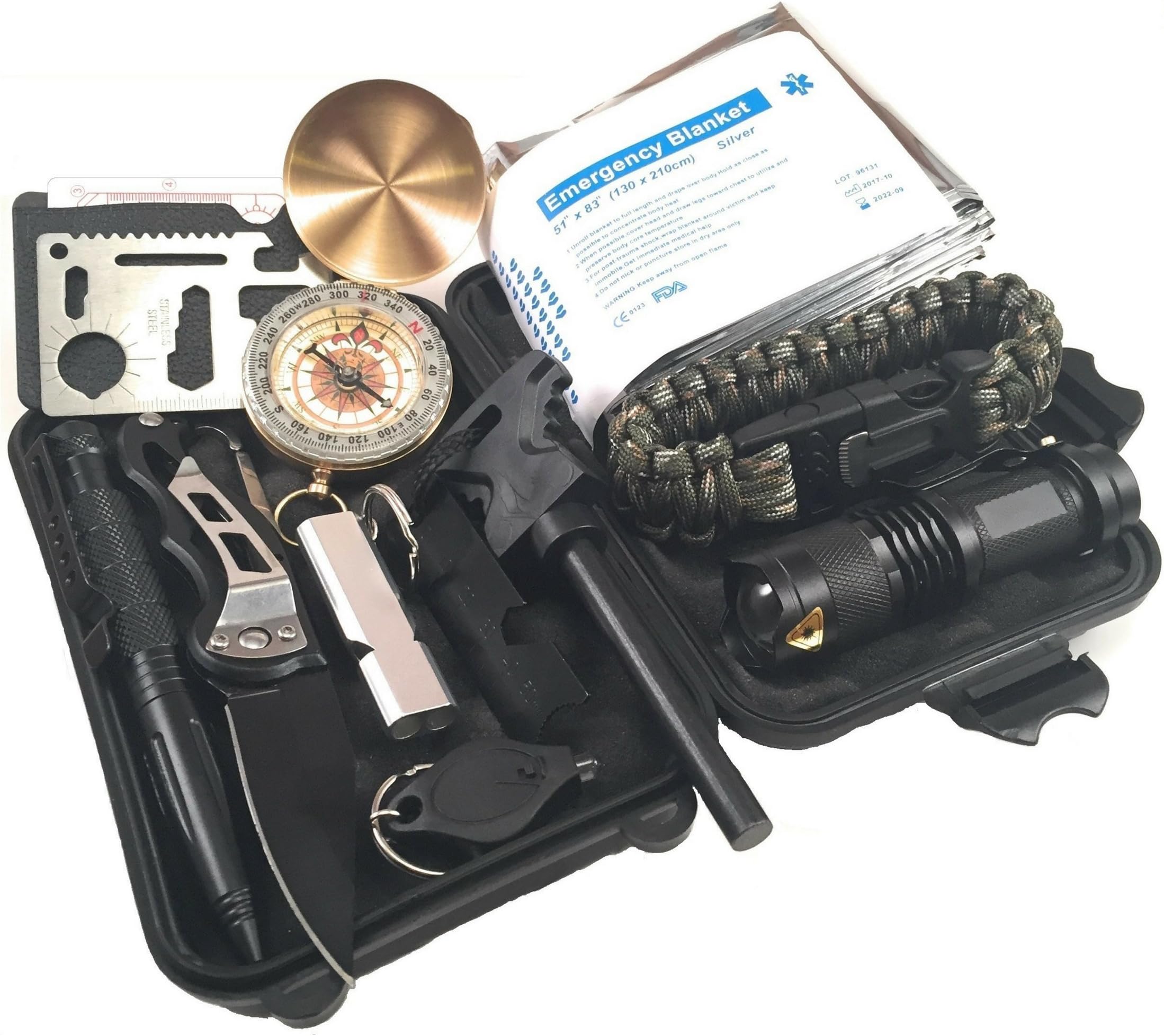 Survival Kit Survival Gear Kits 12 in 1- Outdoor Emergency SOS Survive Tool for Cars/Trip/Wilderness/Hiking/Camping Gear - Emergency Blanket, Paracord, Flashlight, Tactical Pen