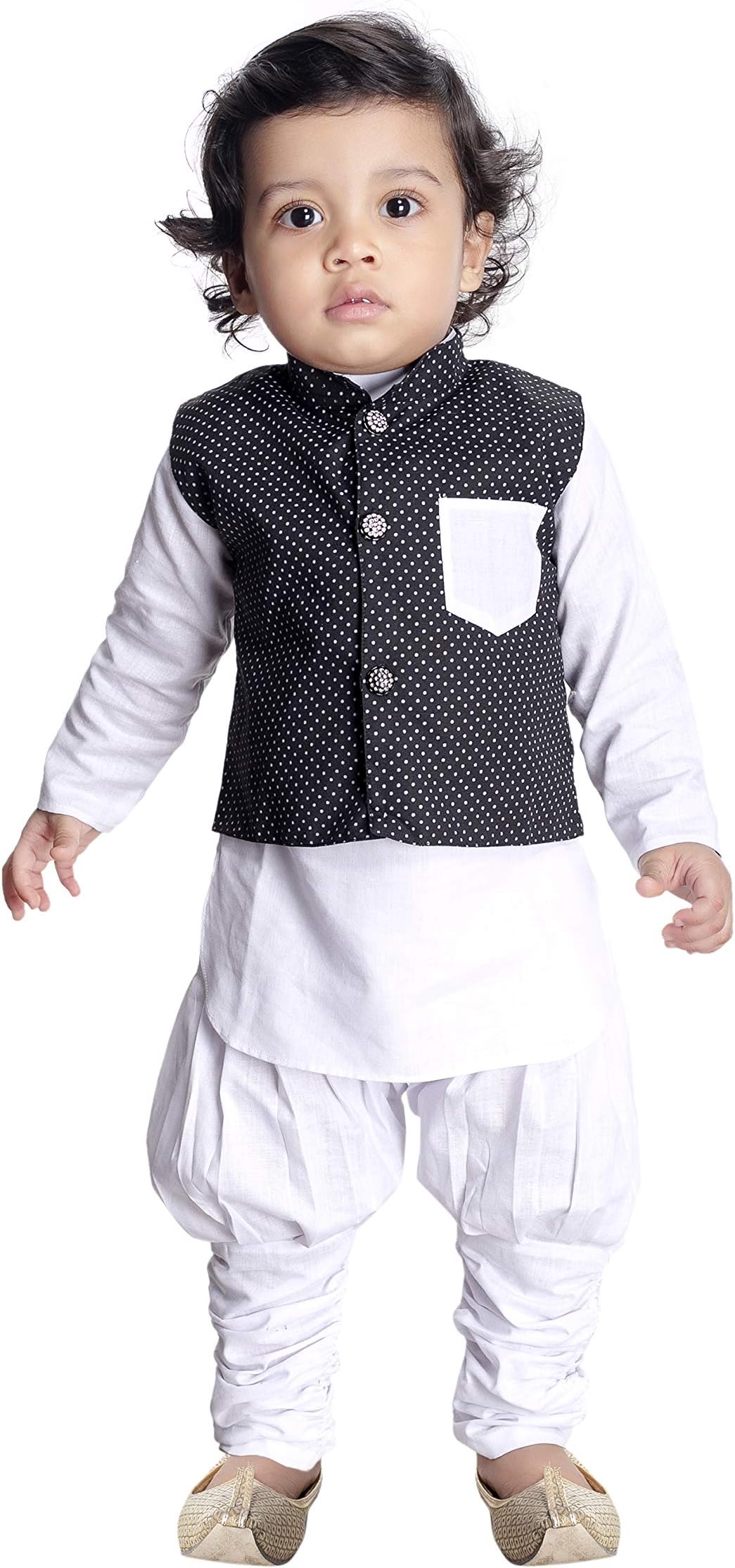 NEW GENBaby Boy's Cotton Silk Jacket, Kurta Pyjama Set