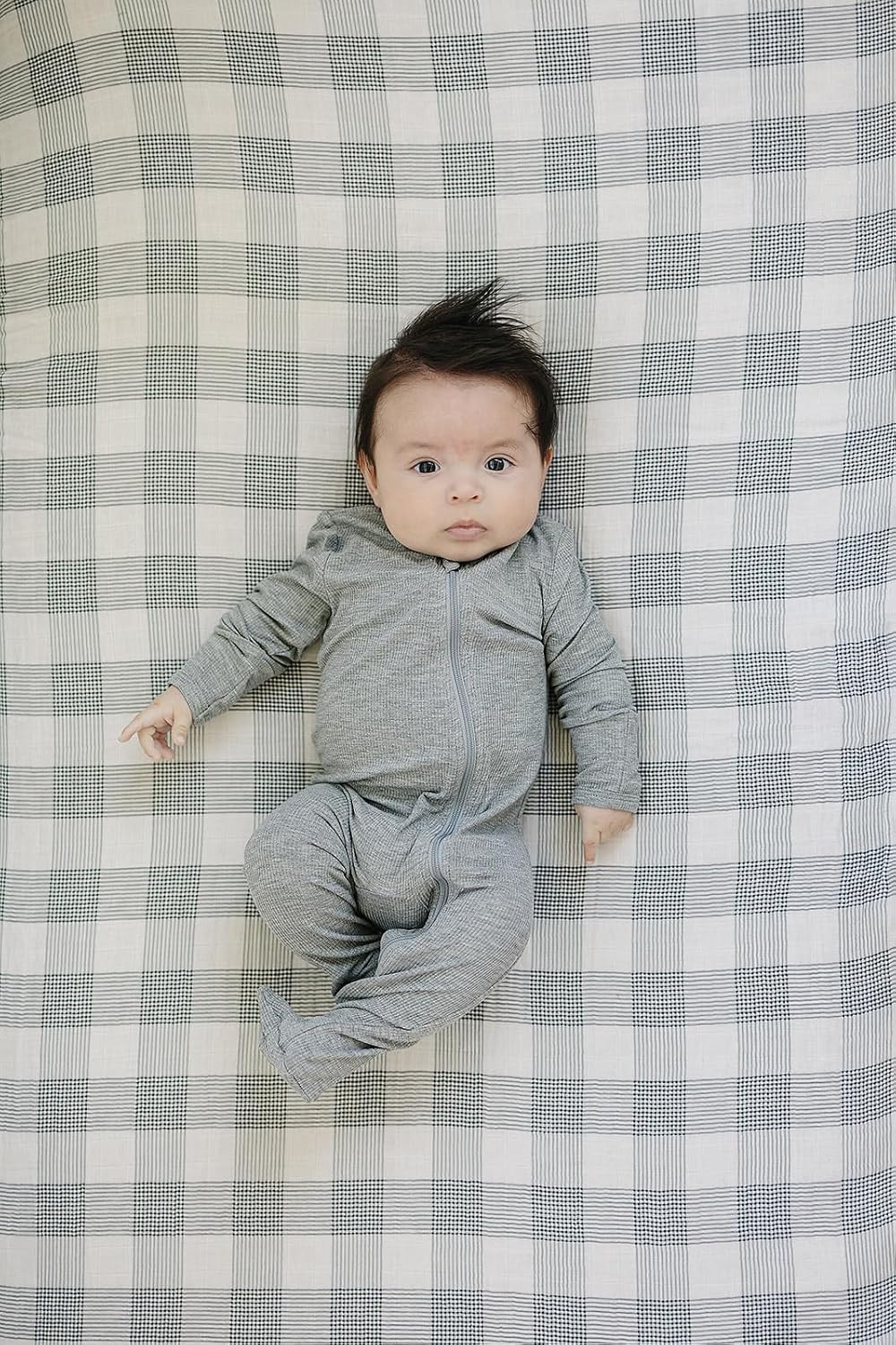 Coastal Plaid Muslin Crib Sheet by Mebie Baby, Soft and Breathable Bed Sheets for Babies, Modern Neutral Bedding for Cribs, Standard Crib Mattress Fitted Sheet, Great for Boy or Girl Room or Nursery
