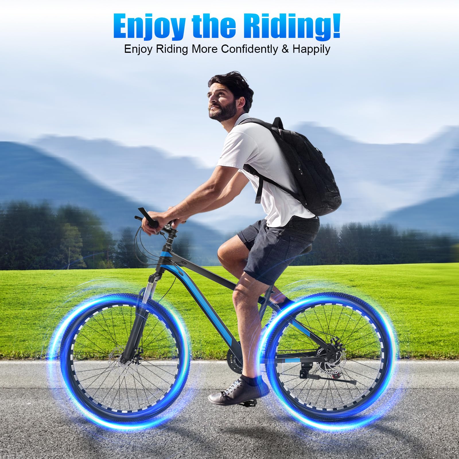 26 Zoll Fahrrad Mountainbike, 21 Gang Mountainbikes City Bike Fahrrad für Mädchen, Jungen, Männer und Frauen Schwarz, Blau