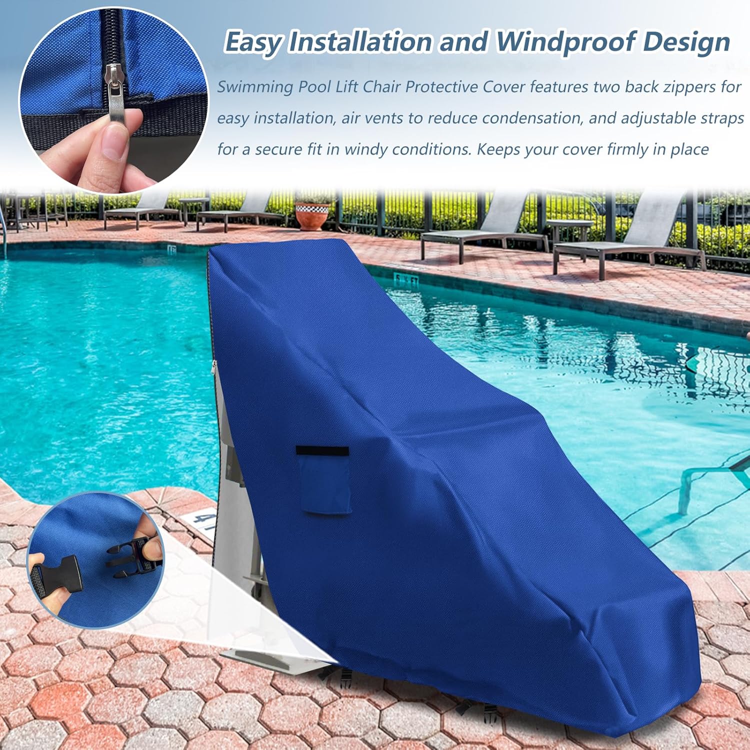 Pool Lift Cover - 600D Heavy Duty Waterproof Universal Cover for Global Lift Legend Series, Outdoor Pool Accessories,Blue 63" D x 46" W x 52" H