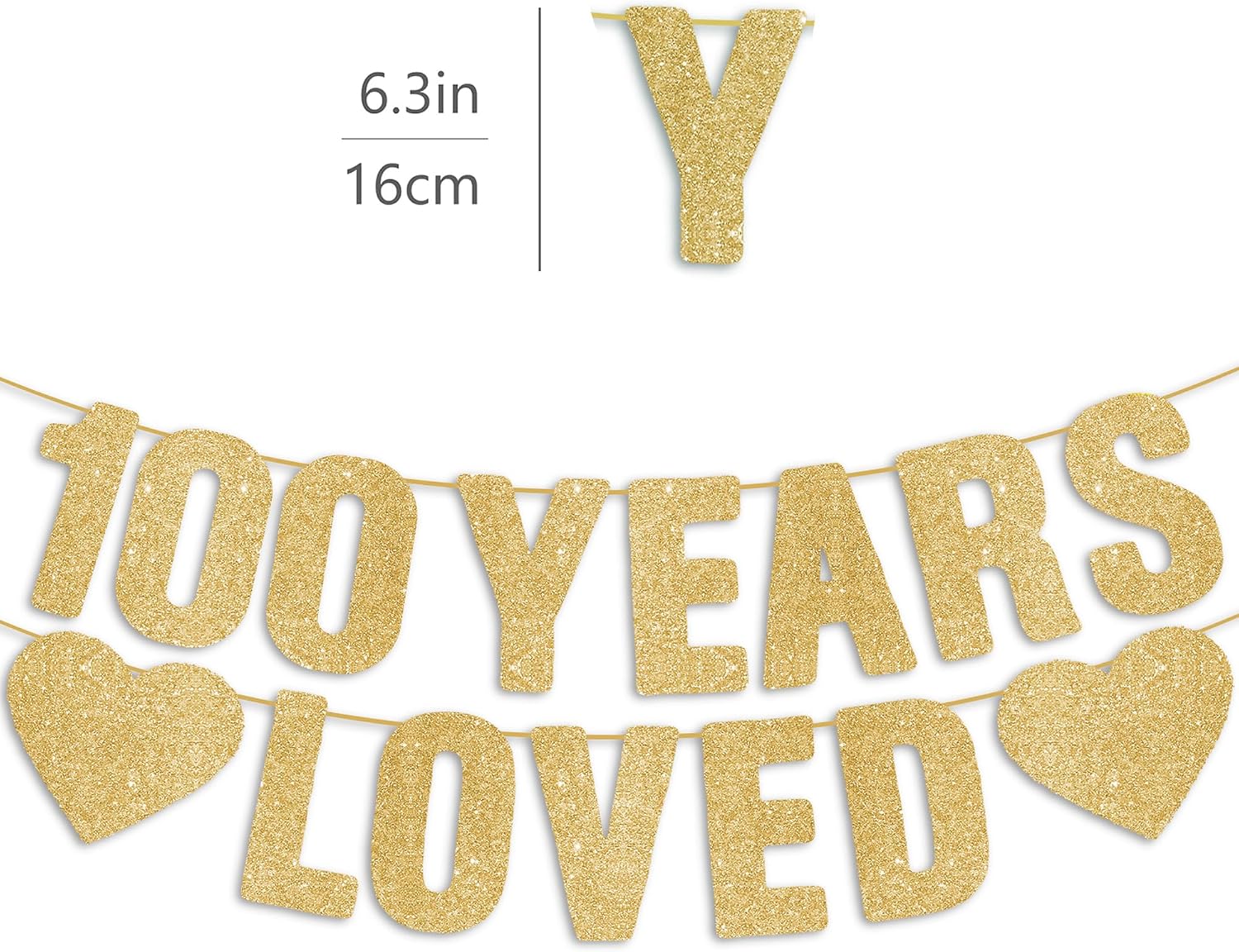 100th Birthday Party Decorations for Women & Men, Pre-Strung 100 YEARS LOVED Banner - Gold Glitter, Happy 100 Year Old Birthday Sign Gifts for Him & Her