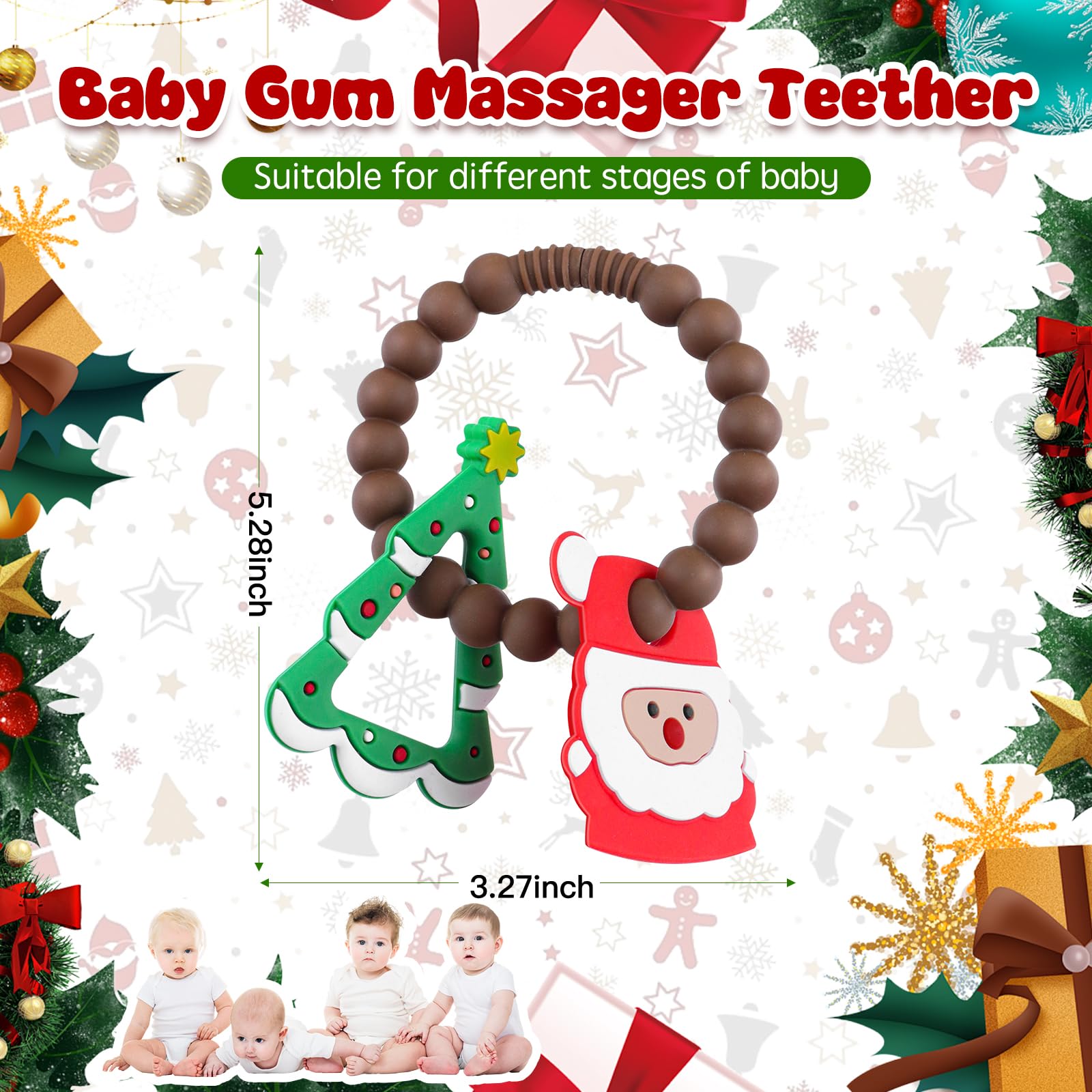 Amyang Christmas Teething Toys Christmas Teether for Christmas Stocking Stuffers Party Favors Gifts, Christmas Baby Teething - Image 2