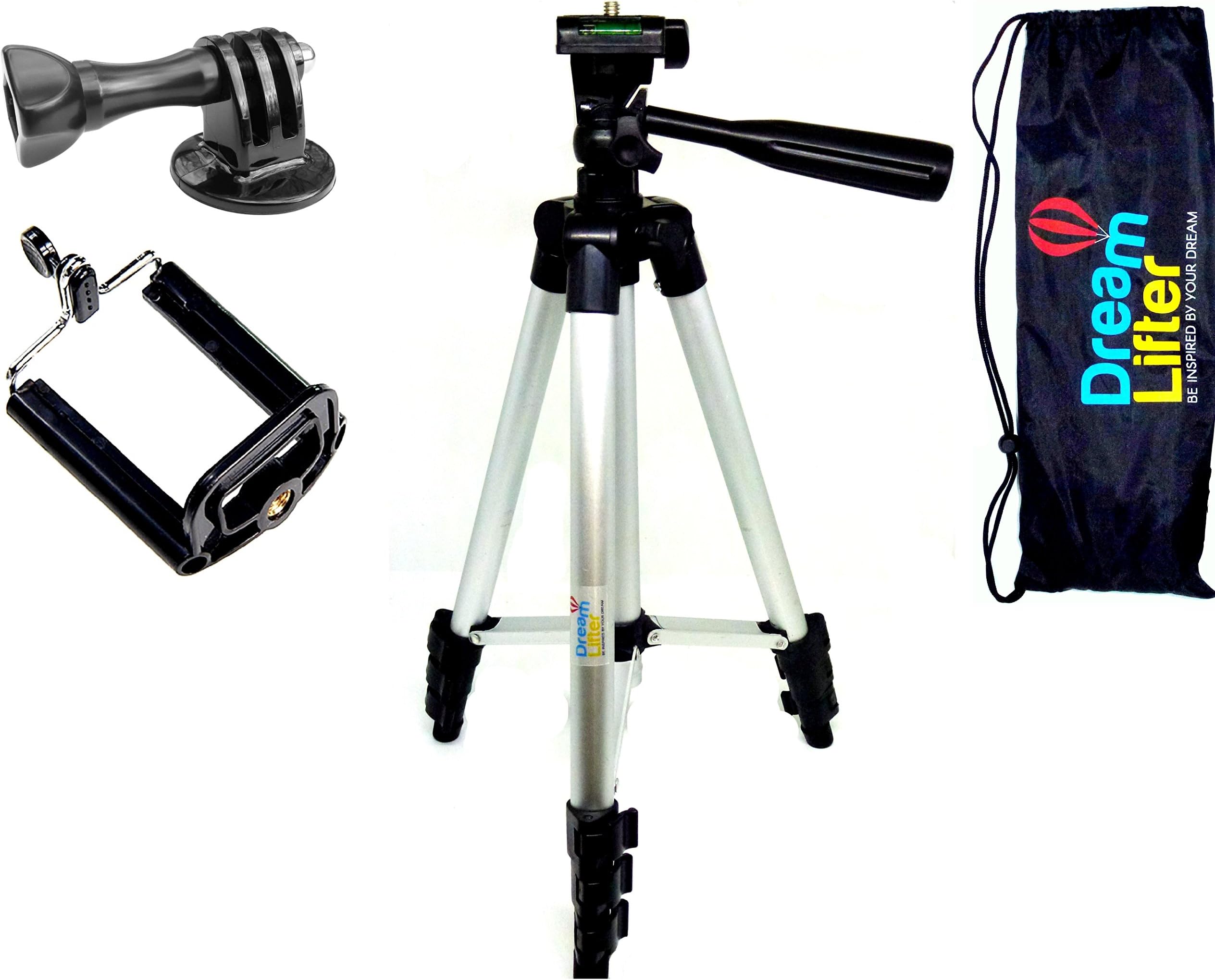 Tripod Mount Set By DreamLifter|Durable Stand For Smartphones, Telescopes, Digital and Go- Pro Cameras|With Ergonomic Handle and Anti-Slip Rubbers|360o Rotation|Carrying Bag Included|E-Book Bonus