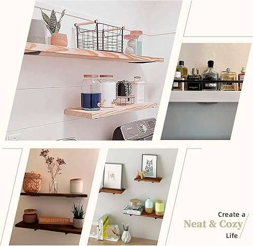 Miniatura 6 de ICOOL Soporte de estante triangular, paquete de 4 soportes de pared ocultos resistentes de 8 pulgadas, soporte de estante de metal flotante para