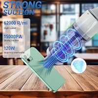KeautFair Vezeték Nélküli Kézi Porszívó 120W/15000Pa - Kompakt Újratölthető Mini Porszívó Mosható HEPA Szűrőkkel Nedves-Száraz Használatra,  2