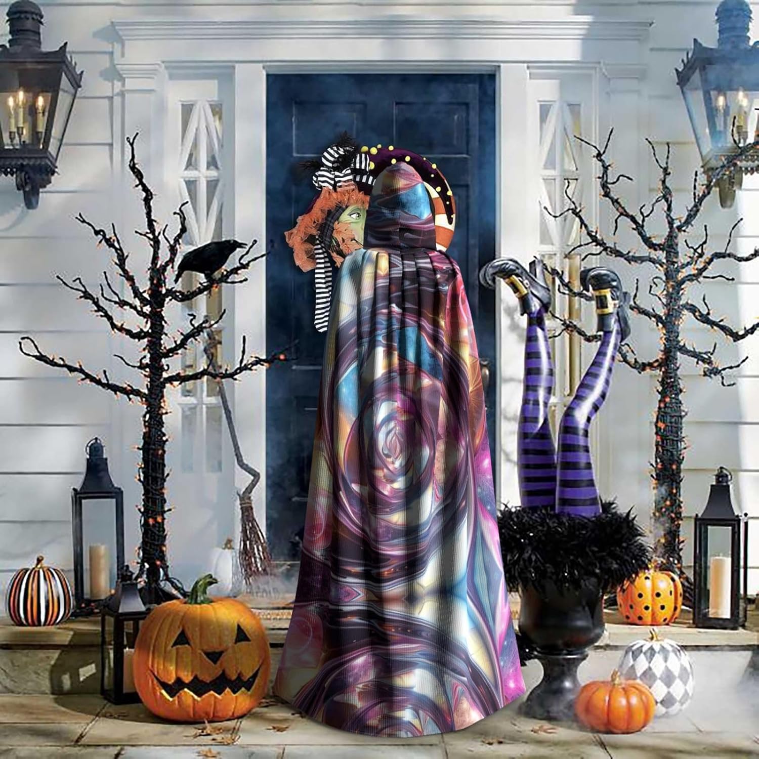 Colorful fractal vortex Unique Darkness Poncho Shawl - Customizable Wearable Blanket for Women, Perfect Halloween Costume Accessory, Knight, Akatsuki, and More