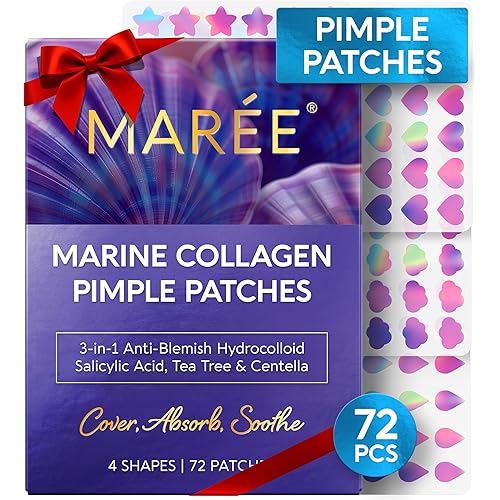 MAREE Star Pimple Patches for Face - Hydrocolloid Acne Patches w/Salicylic Acid, Tea Tree Oil & Centella - Cute Pimple Patches Stars - Teens Zit Patches Stickers - Parches Para Acne - 72 Blemish Dots