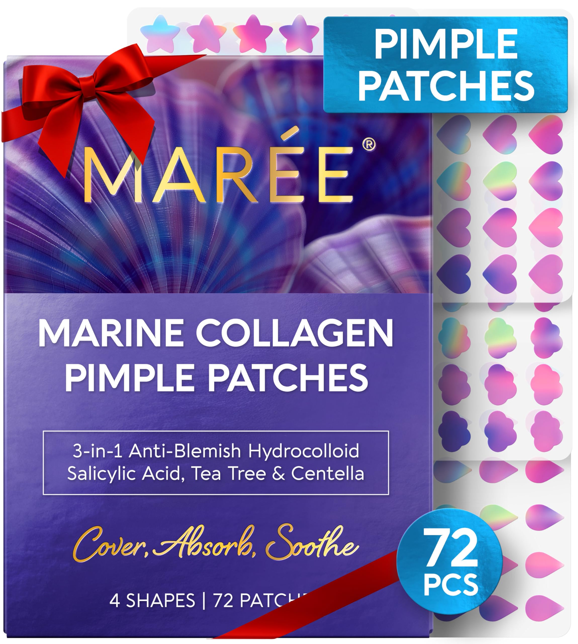MAREE Star Pimple Patches for Face - Hydrocolloid Acne Patches w Salicylic Acid Tea Tree Oil Centella -