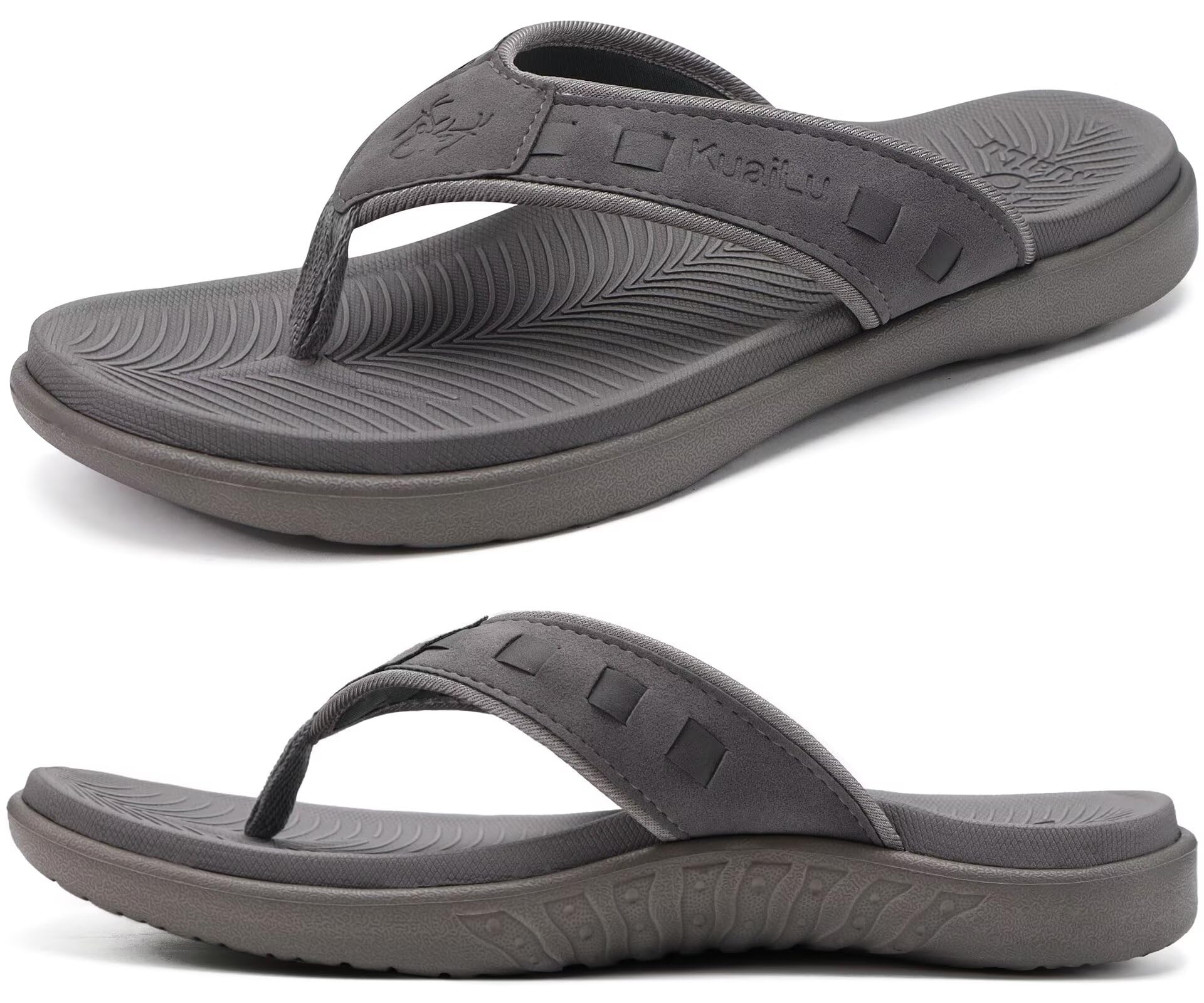 KuaiLu Mens Sport Flip Flops Comfort Orthotic Thong Sandals with Plantar Fasciitis Arch Support Outdoor Summer Beach Size 7~15