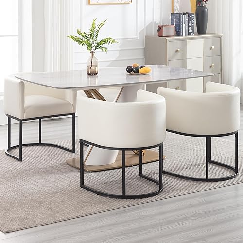 Miniatura 12 de Juego de 4 sillas de comedor modernas tapizadas de cuero con brazos, sillas de cocina y comedor, sillas de cubo de 18.5 pulgadas de ancho para Cuero