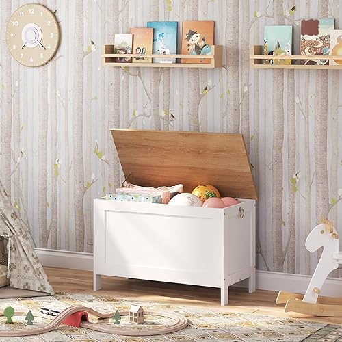 Miniatura 9 de HOOBRO Cofre de almacenamiento, organizador de caja de juguetes retro con bisagra de seguridad, banco de entrada soporta 220 libras, 29.9 x 15.7 x