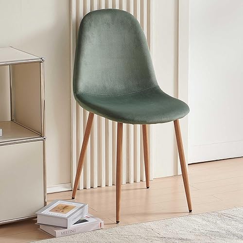 Miniatura 4 de Silla de comedor, moderna de mediados de siglo, sin brazos, silla de lectura de terciopelo verde, silla de dormitorio tapizada con patas de metal