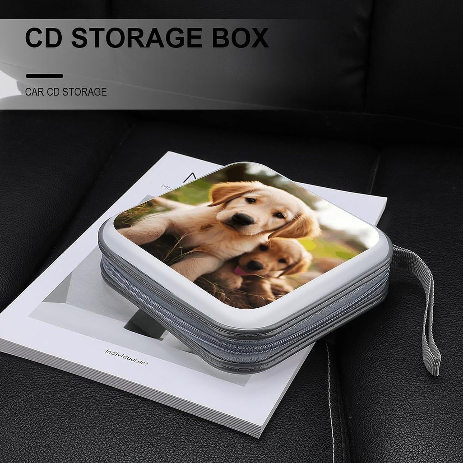 Cute Golden Retriever Puppy DVD Case 40 Capacity Protective Storage Organizer Binder Booklet Album Portable Disc Wallet Car CD Disk Holder Hard Plastic CD Cases CD DVD Case Holder