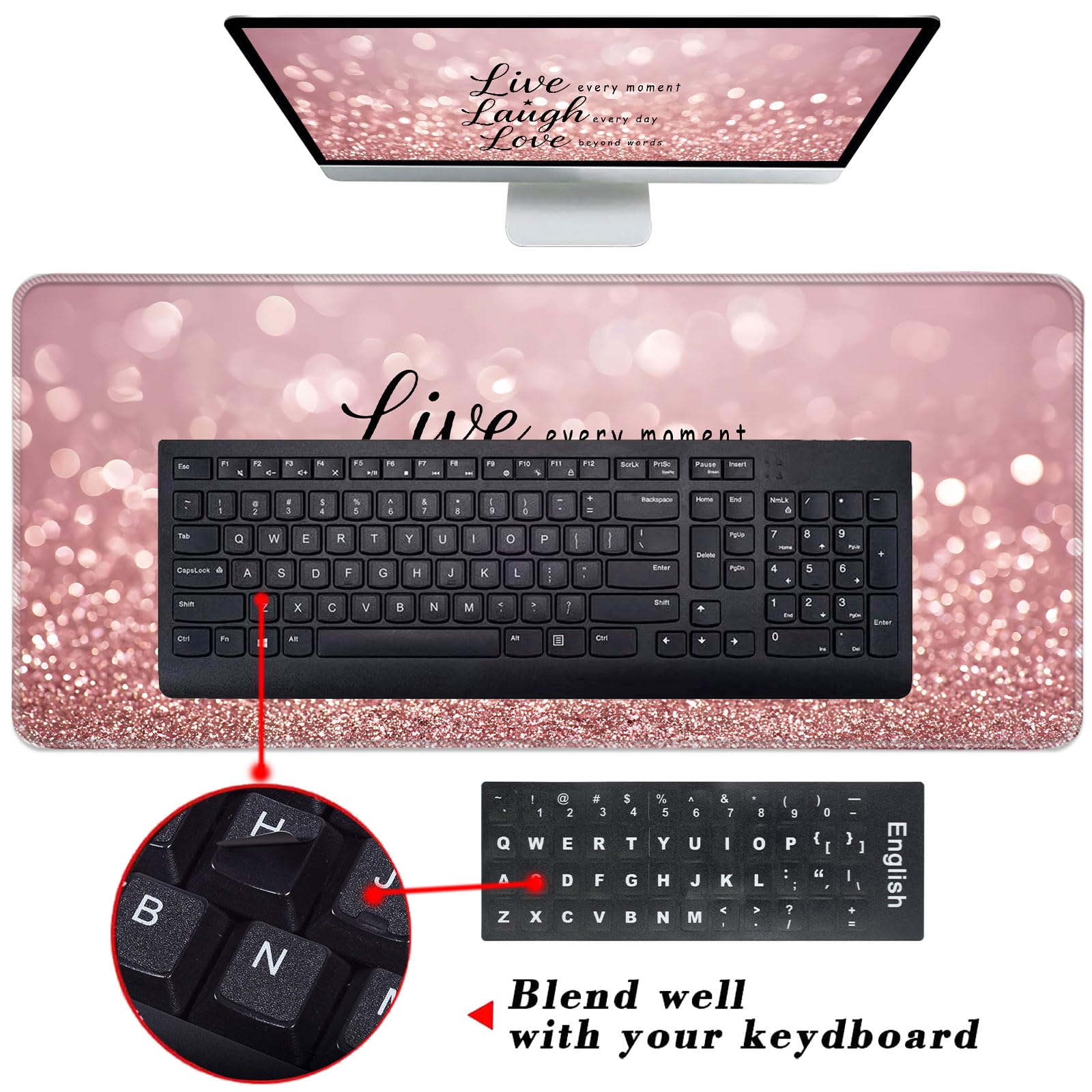 Poggiapolsi per tastiera e tappetino per mouse con supporto per il polso, set di sottobicchieri ergonomici, memory foam, facile da digitare, sollievo dal dolore, tappetino da scrivania grande XL 80 x
