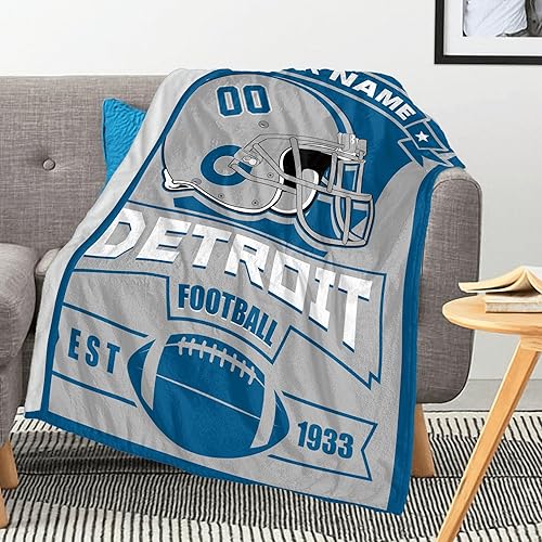 Sfodcovy Detroit - Manta personalizada de color del equipo de fútbol con nombre y número de nombre, regalos para hombres, mujeres y niños, franela