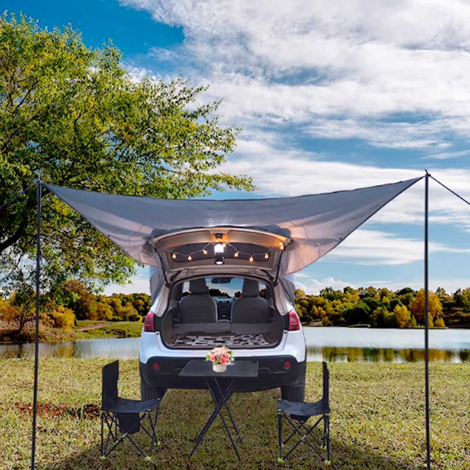 Toldo Furgoneta Camper Trasero para Coche, Toldo Camper Lateral Portátil Exterior, Tela Oxford Impermeable de 3000 Mm, UPF50+, Apto para SUV, Furgonetas y Coches