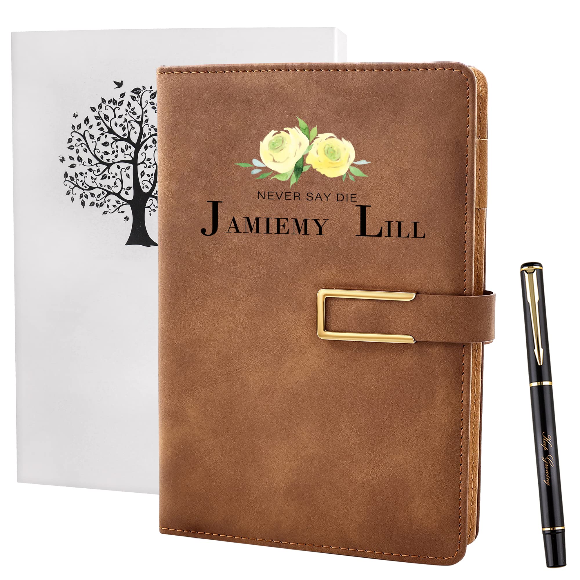 Fanery Sue Refillable Writing Personalized Journal Cover for Men & Women Faux Leather Hardcover A5 with Magnetic Buckle - No Refill Page Included (Brown-Rose)