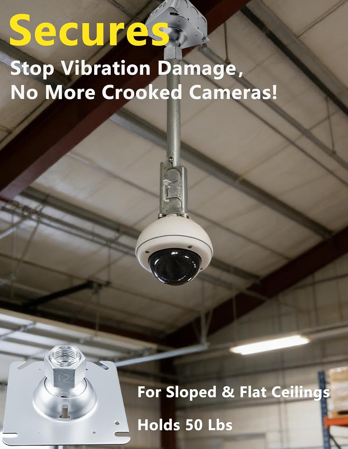 SIHAI 4-Inch Square Swivel Pendant Fixture Hanger Cover, Heavy Duty for Mounting Security Cameras, Lights, Exit Signs on Flat/Sloped Ceilings, Fits 4" Square Electrical Box, 1/2" & 3/4" Conduit (5)