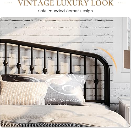 Miniatura 6 de SHA CERLIN - Marco de cama tamaño Queen de metal con plataforma, cabecero y pie de cama estilo victoriano de hierro forjado, no necesita somier,