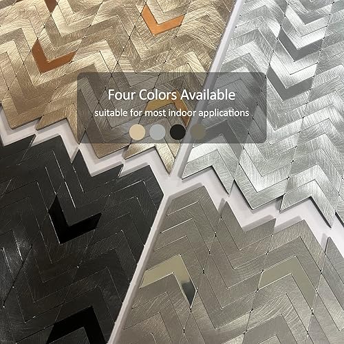 Miniatura 6 de Azulejo de espiga gris para salpicaduras de pelar y pegar, superficie de metal cepillado de aluminio autoadhesivo para azulejos de pared para