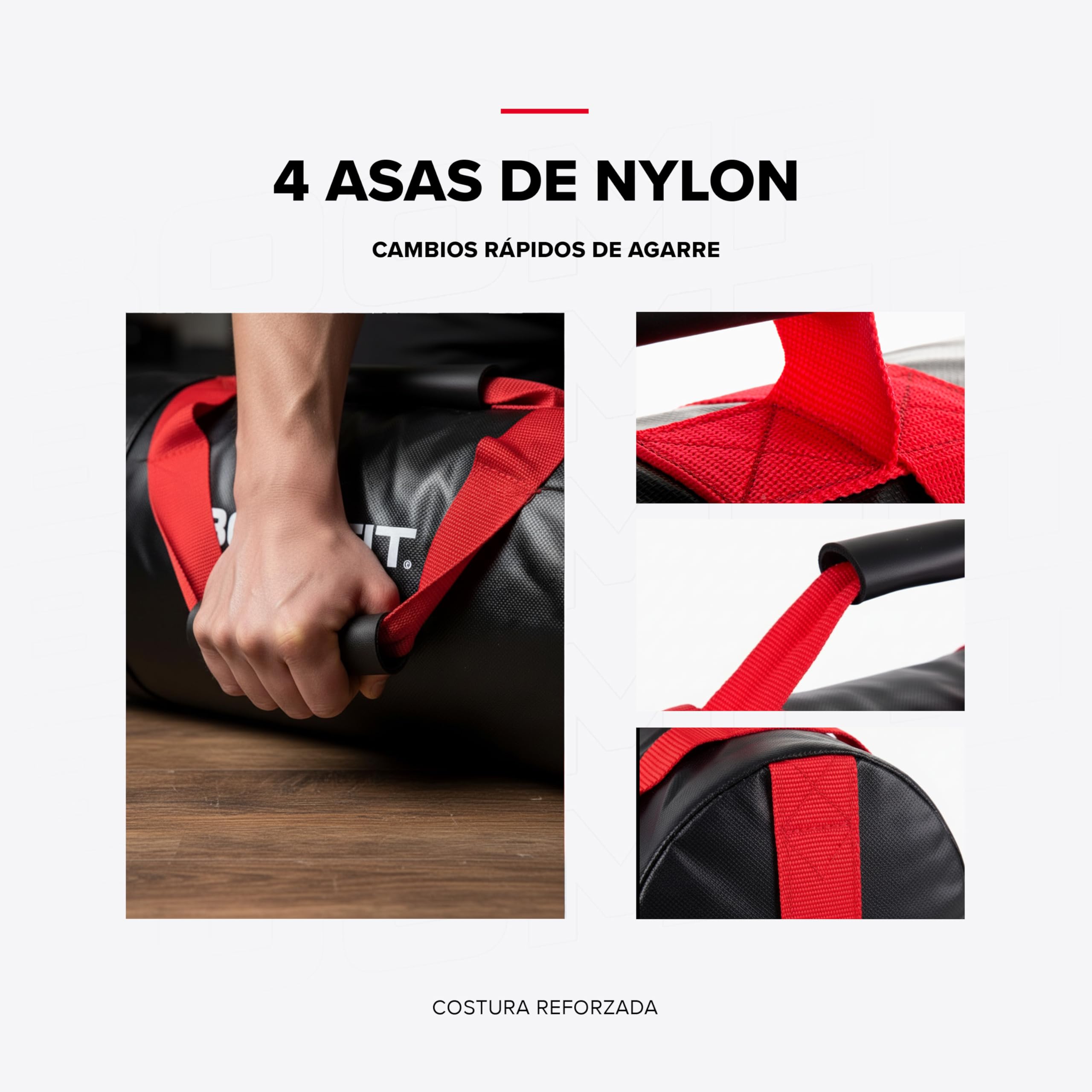 BOOMFIT Sac Lesté 5-30kg Musculation Crossfit | Sandbag avec 4 Poignées et Sable Stable | Force Fonctionnelle et Core pour HIIT et WOD | Matériel Fitness pour Sportifs et Home Gym