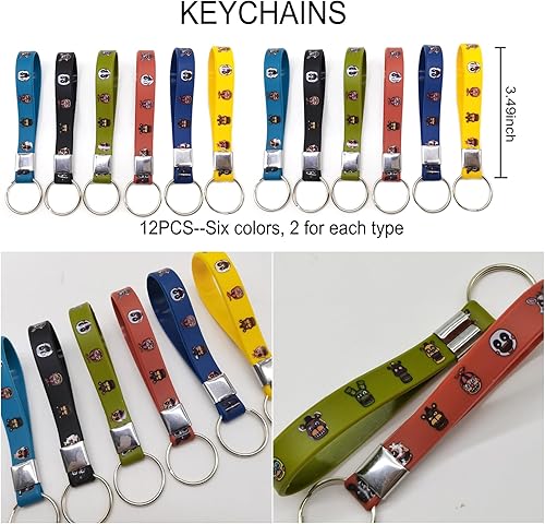 Miniatura 3 de Tewqita FNNNF - Decoraciones para fiestas de cumpleaños, 86 piezas de suministros de fiesta que incluyen 12 pulseras, 12 llaveros, 50 calcomanías,