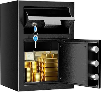 INTERGREAT 80LBS Depository Safe with Drop Slot, 2.8 Cub Anti-Theft Cash Drop Safe with Electronic Lock for Home,Office,Hotel 2 Keys