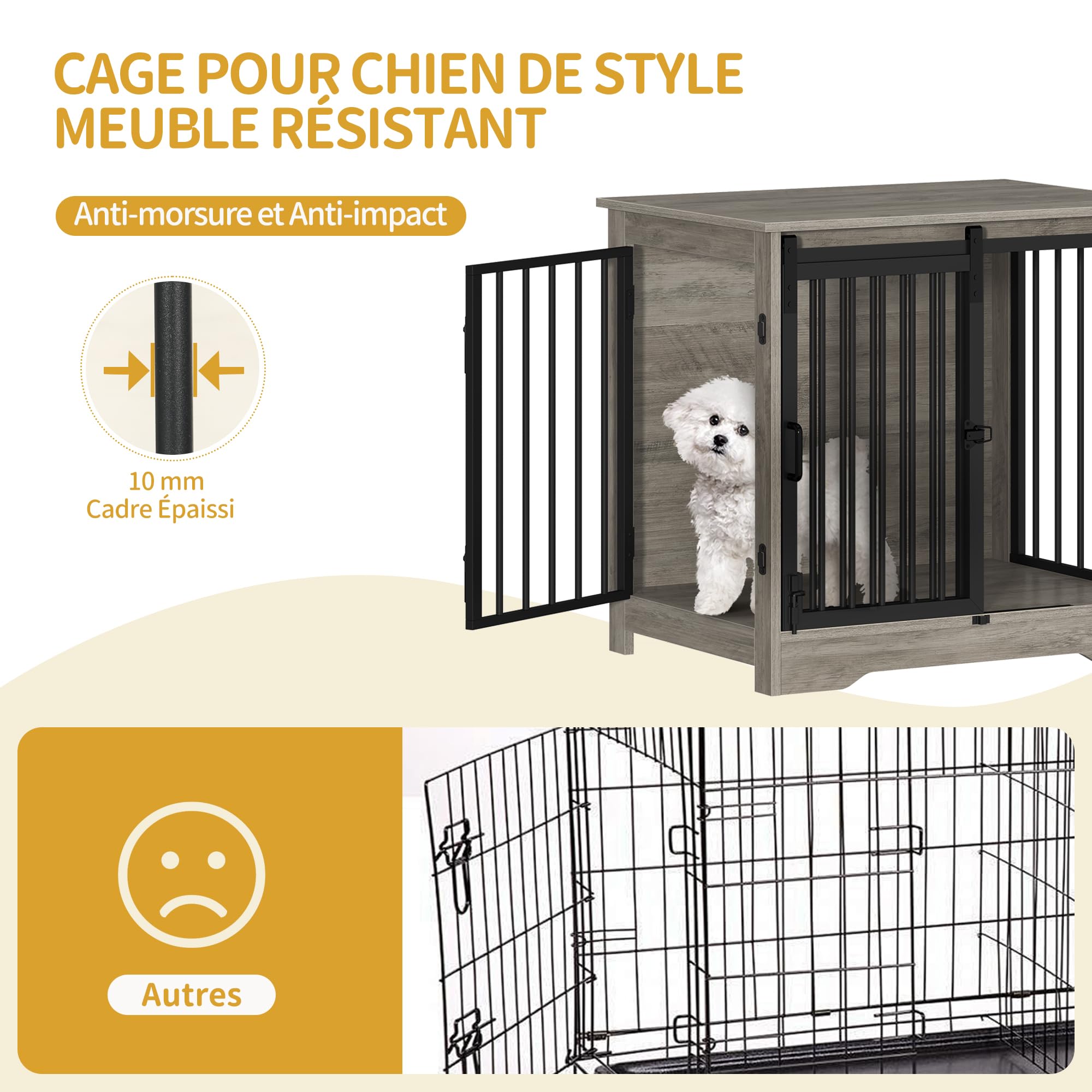 Hzuaneri 69 cm Cage pour Chiens, Table d’Appoint, Niche Moderne pour Chiens, Cage pour Chiots, Maisonnette pour Animaux, 2 Portes, 69 × 49 × 64,5 cm, Ivoire Clair DFC84305B