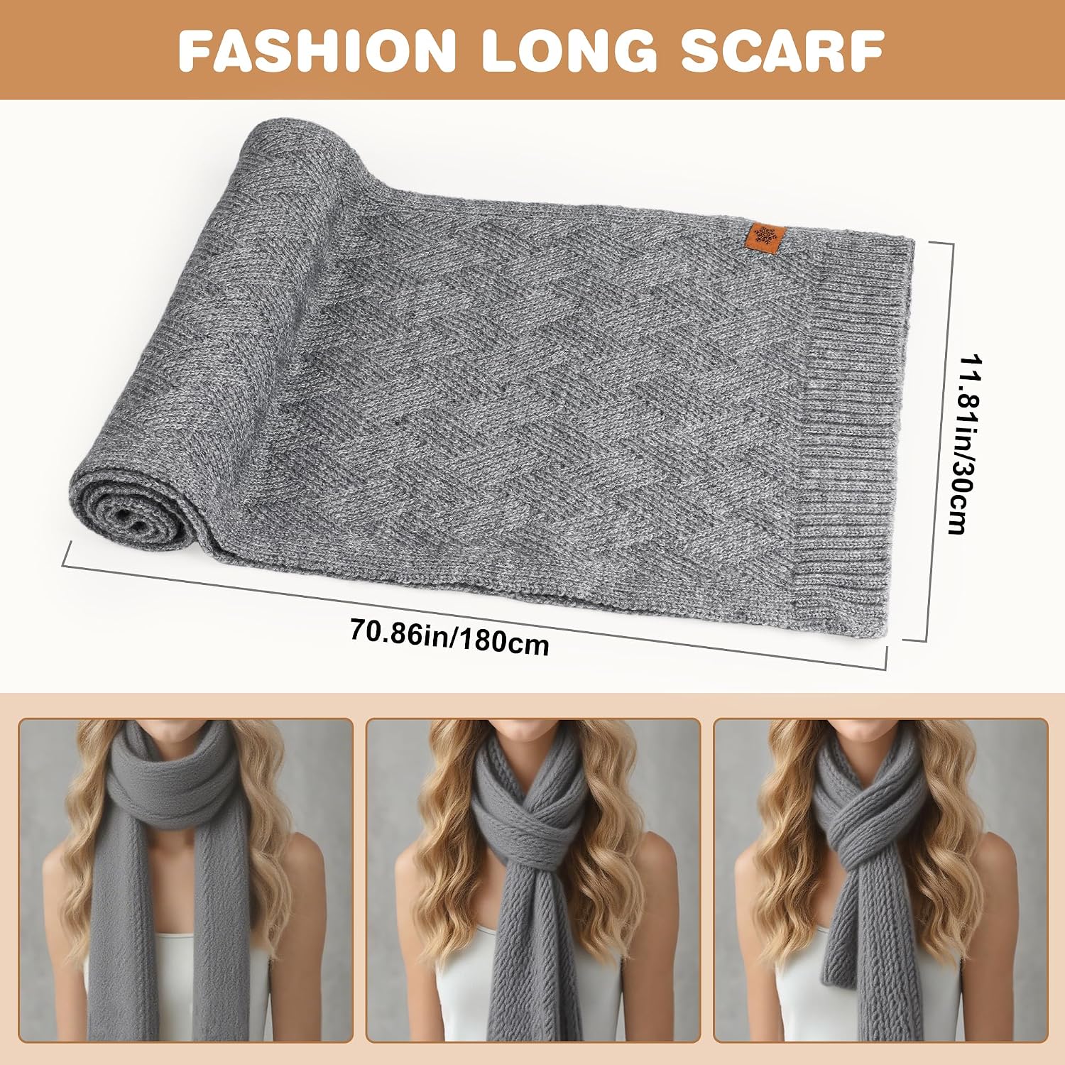 Women Winter Beanie Scarf Gloves Set 3 in 1 Fleece Lined Knit Hat with Pom Pom Long Scarf TouchScreen Gloves for Cold Weather