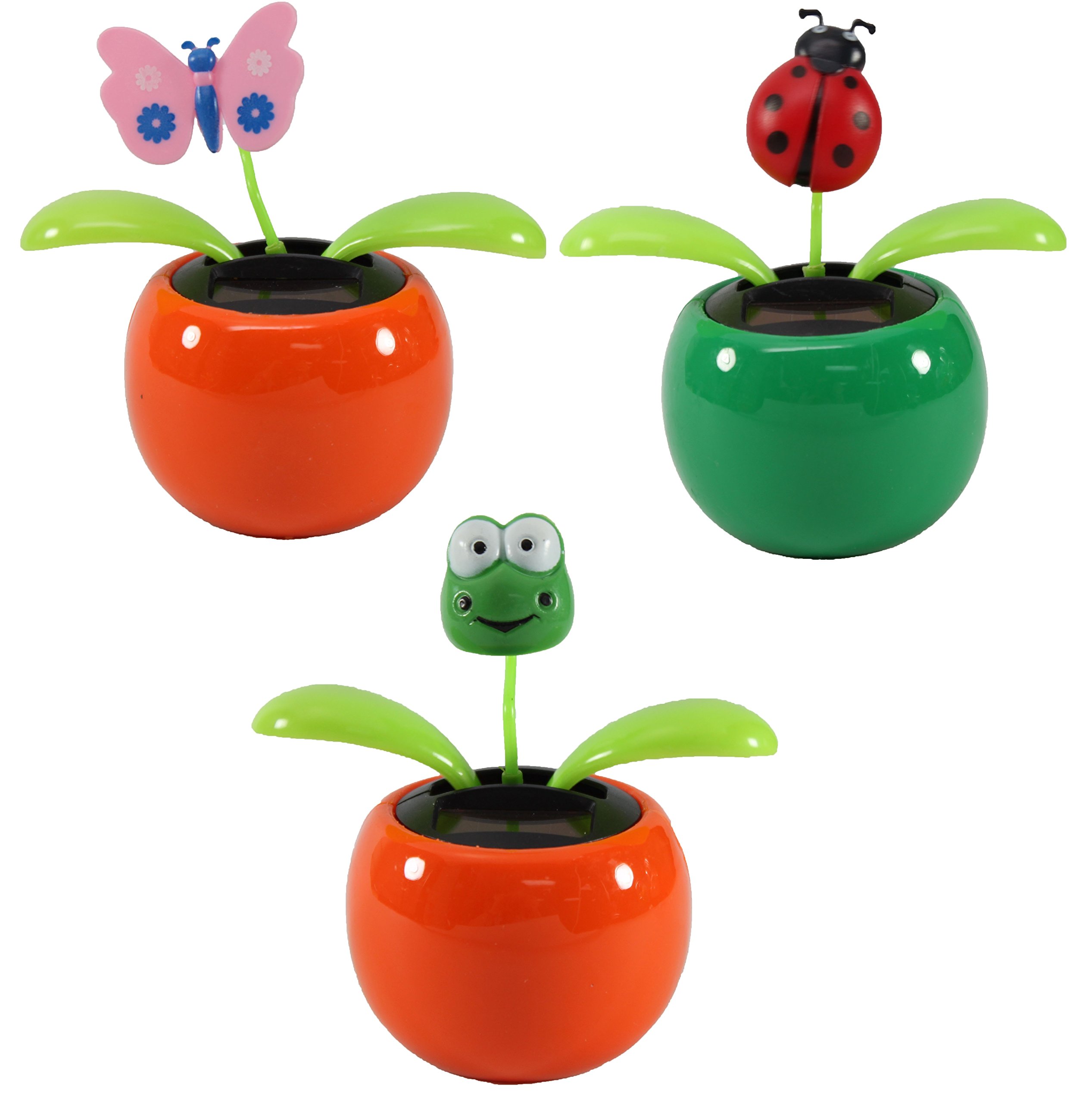 Set of 3 Dancing Insects, Beetle Butterfly Frog in Assorted Colorful Pots Solar Toy Home Decor Birthday Blessing Congratulatory Gift