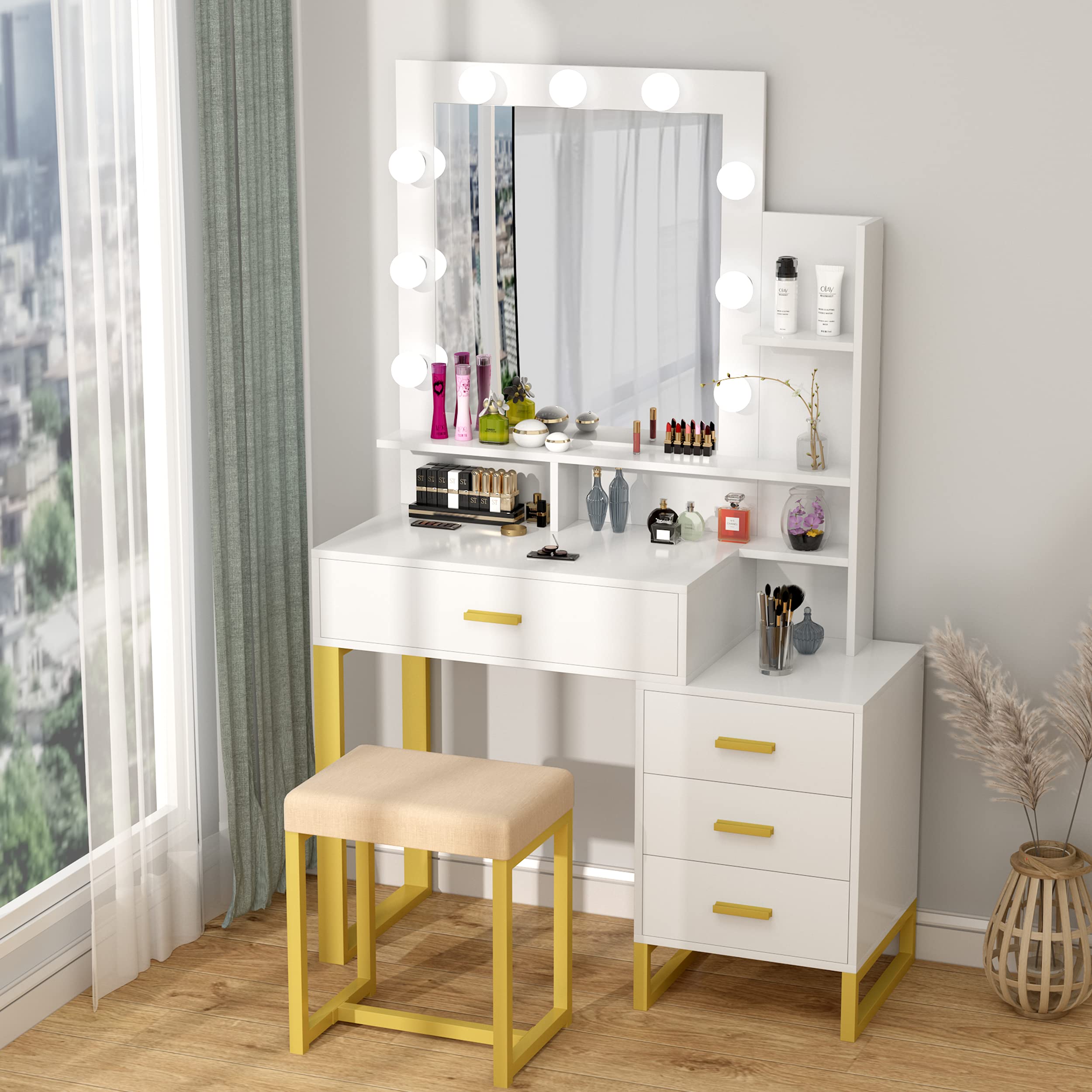 PAKASEPT Vanity Set with Lighted Mirror, Makeup Vanity Dressing Table