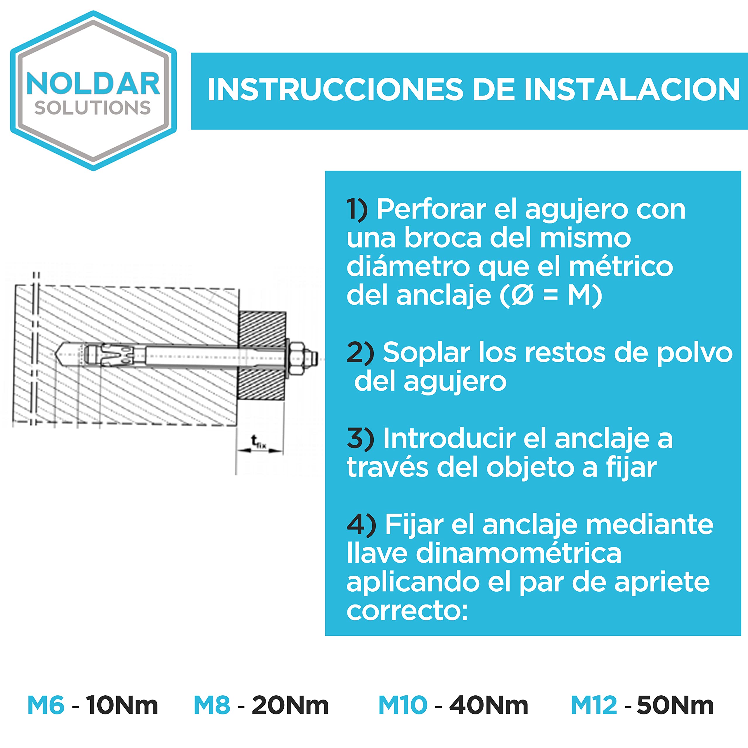 Goujons d'ancrage. Acier inoxydable AISI 304 (A2). Boulons à Expansion. M10 x 90mm (25 pièces). Pour le béton/pierre.
