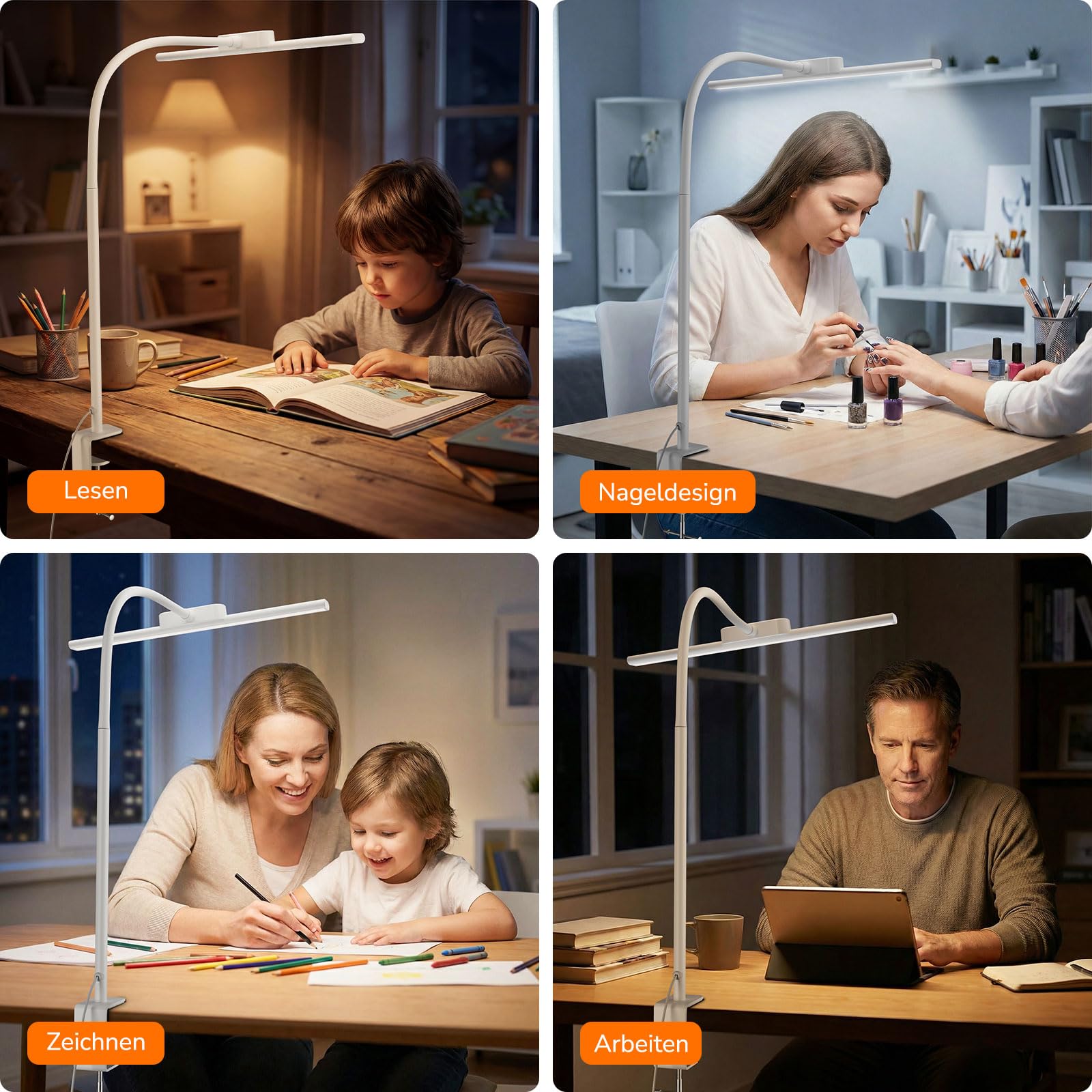 Lepro 11W Schreibtischlampe LED Klemmbar, Dimmbar und Augenschonende Schreibtisch Lampe, 5 Farbtemperaturen und 5 Helligkeitsstufen, mit flexiblem Schwanenhals, für Home Office & Büro, Weiß