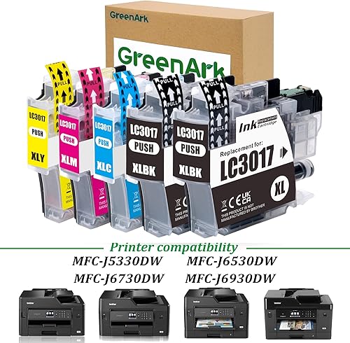 Miniatura 2 de GREENARK Cartuchos de tinta compatibles de repuesto para Brother LC3017XL LC-3017XL (BKCMY) tinta de color de alto rendimiento, paquete de 5