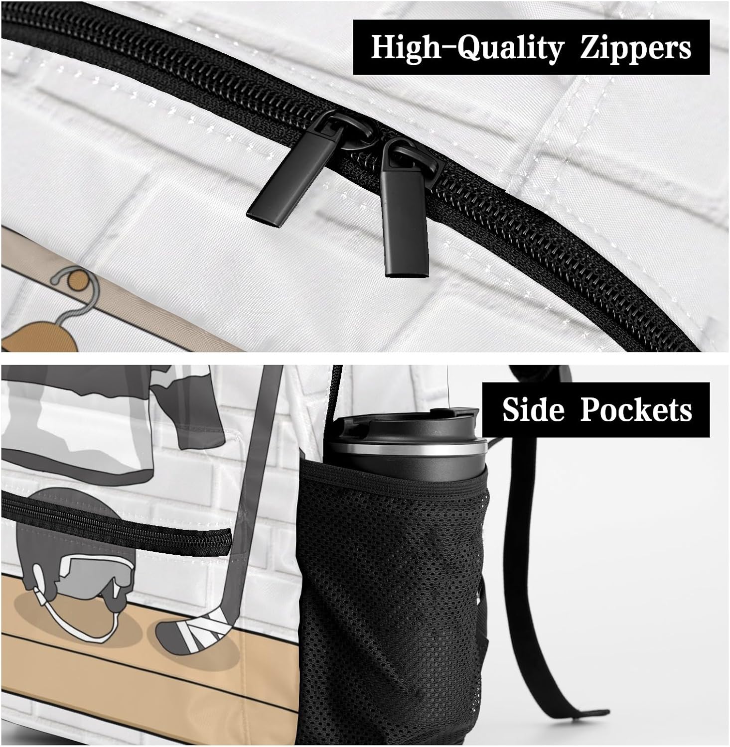 Ice Hockey Sport Player Number Grey Personalized School Backpack for Teen Kid-Boy/Girl Daypack Travel Bookbag