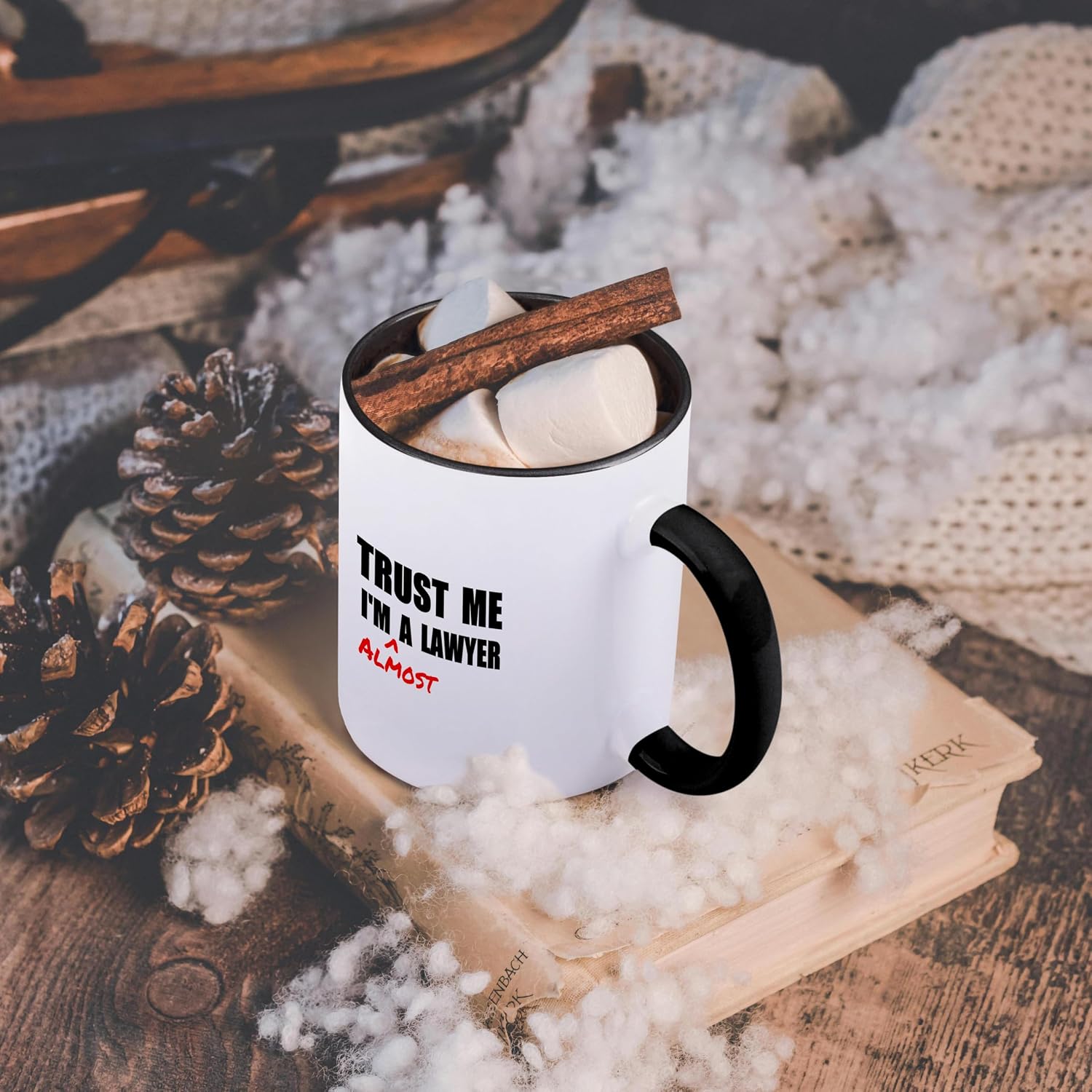 3dRose mug_195612_4 Trust me I'm almost a Lawyer - fun Law humor - funny student gift - Two Tone Black Mug, 11oz
