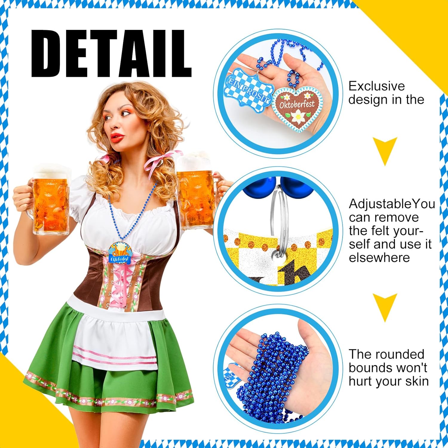 Kigeli 54 Pcs Oktoberfest Bead Necklaces Beer Mug Blue Bead Necklaces Bulk Oktoberfest Party Favors for Oktoberfest Festivities Family Party Supplies Beer Festival Decorations, 9 Styles
