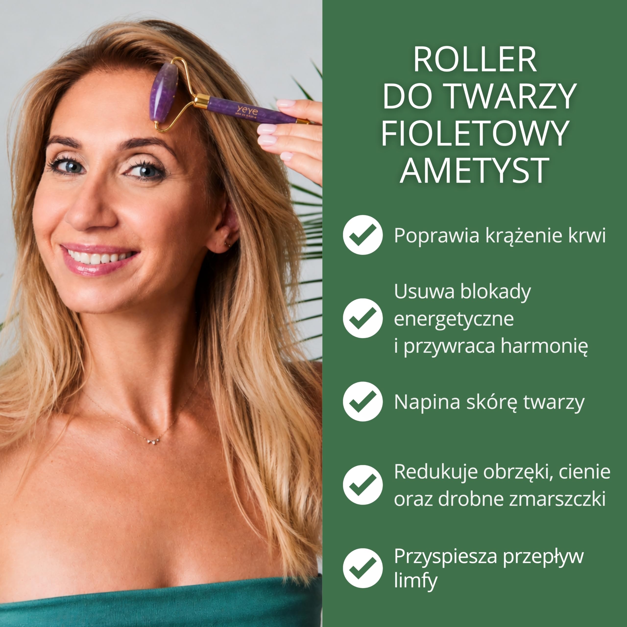 YEYE Made in Nature, rullo per massaggi viso in ametista viola naturale, rullo per massaggio facciale, lifting, levigante, migliora la circolazione, elimina le rughe, per la cura quotidiana
