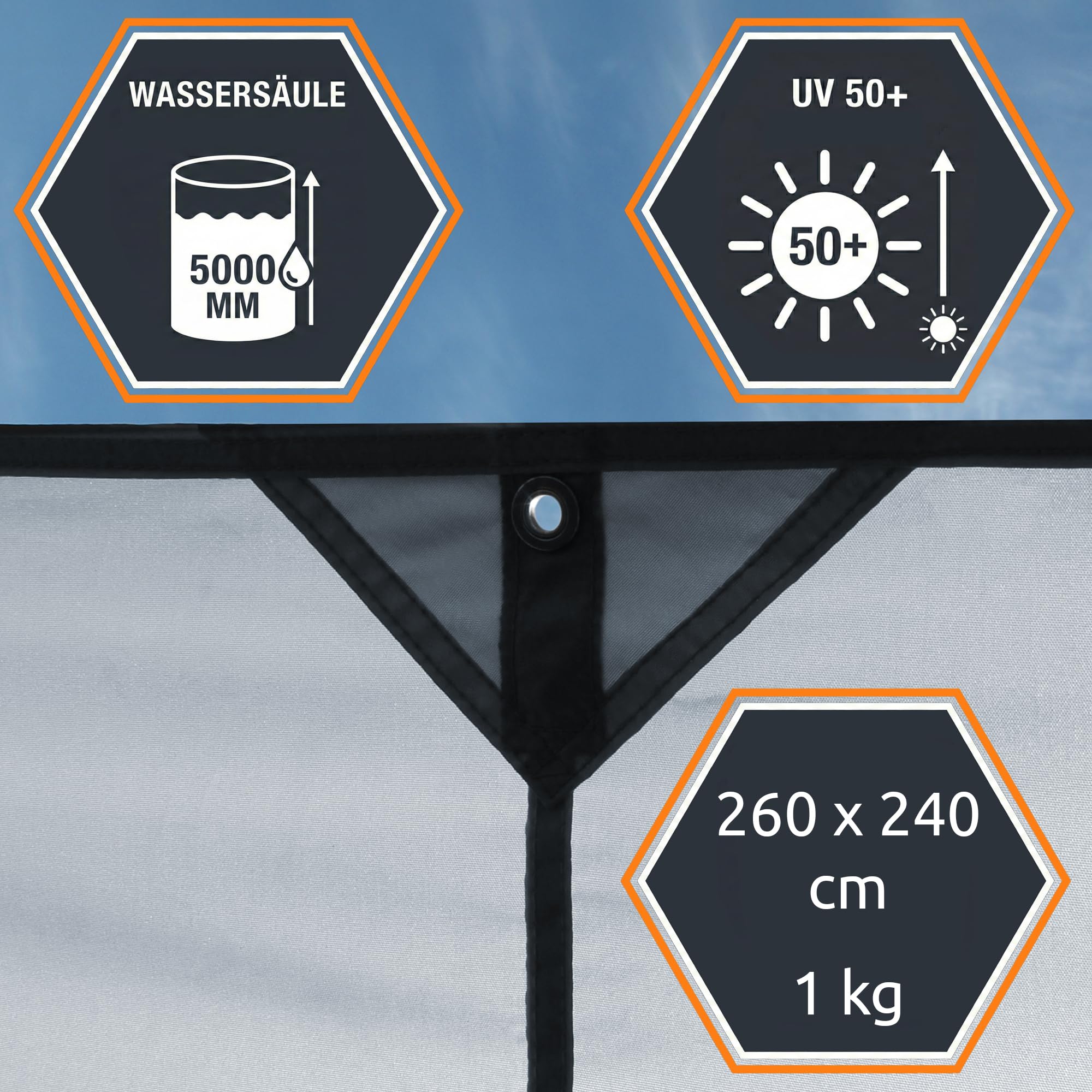 your GEAR Cavoli Bâche 2,6 x 2,4 m – Bulli, bus et van – Voile d'ombrage UV 50+ 5000 mm – Sans armature