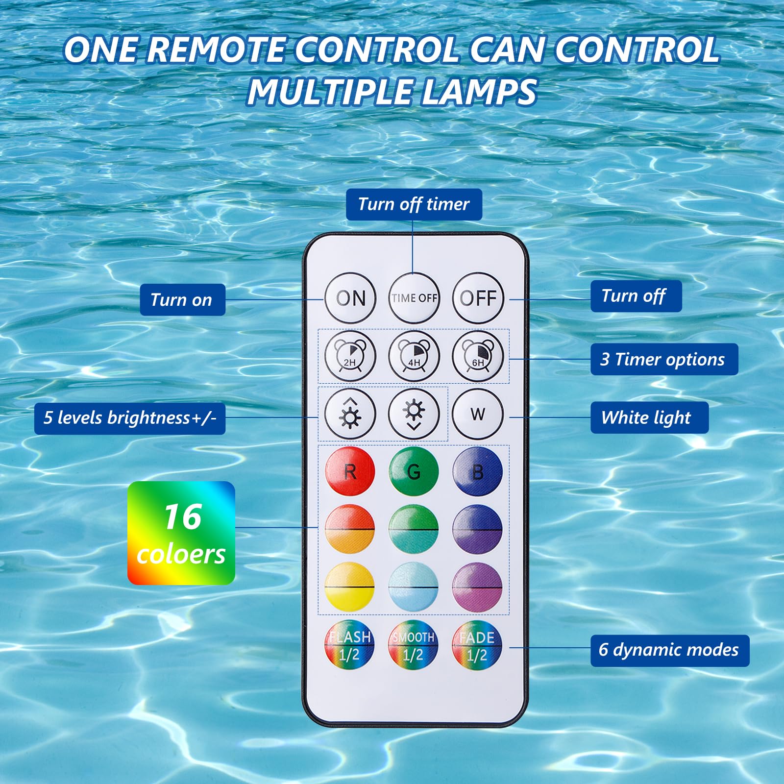 PORFOYO 2 pezzi luce subacquea con telecomando, luce subacquea ricaricabile, luce subacquea, illuminazione magnetica per piscina, 16 colori, luce LED per piscina