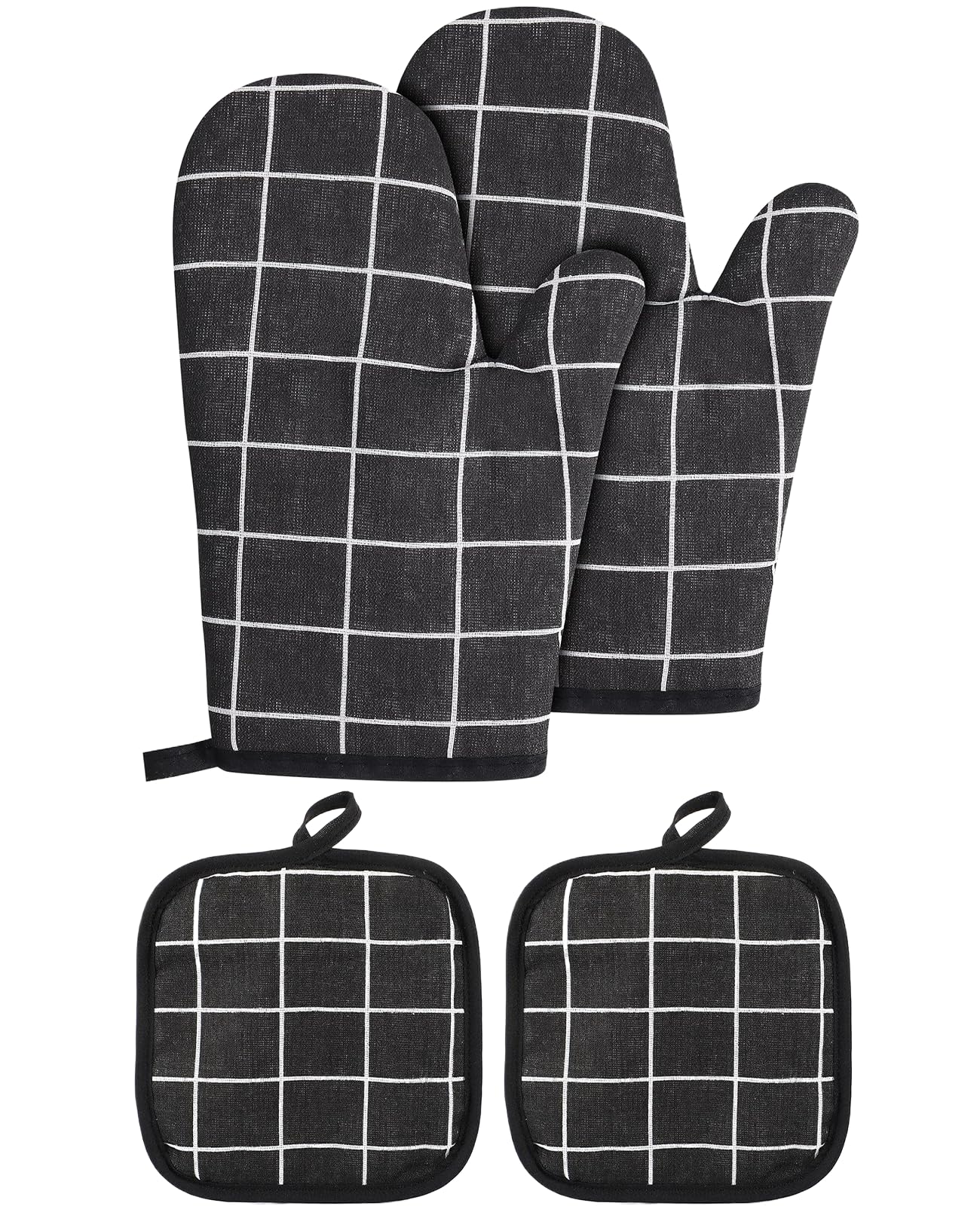 4 Pcs Oven Gloves Heat Resistant Set, 26 cm x 13 cm Oven Mitts Pair for Grilling Cooking Baking Kitchen Microwave