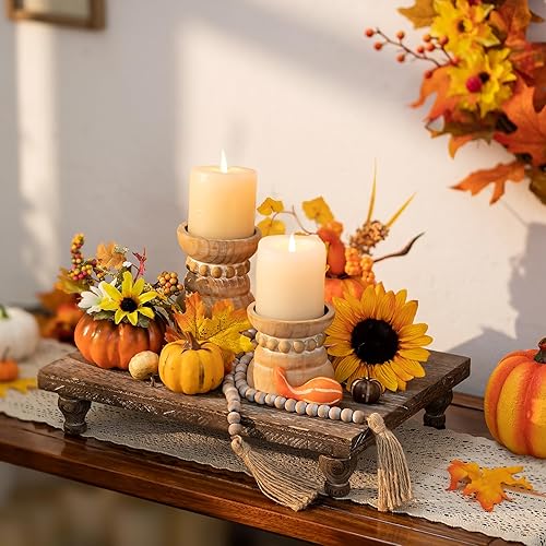 Miniatura 8 de Hanobe Bandeja decorativa de madera elevadora soporte de exhibición de pedestal de madera rústica, bandeja marrón rústica, centro de mesa para