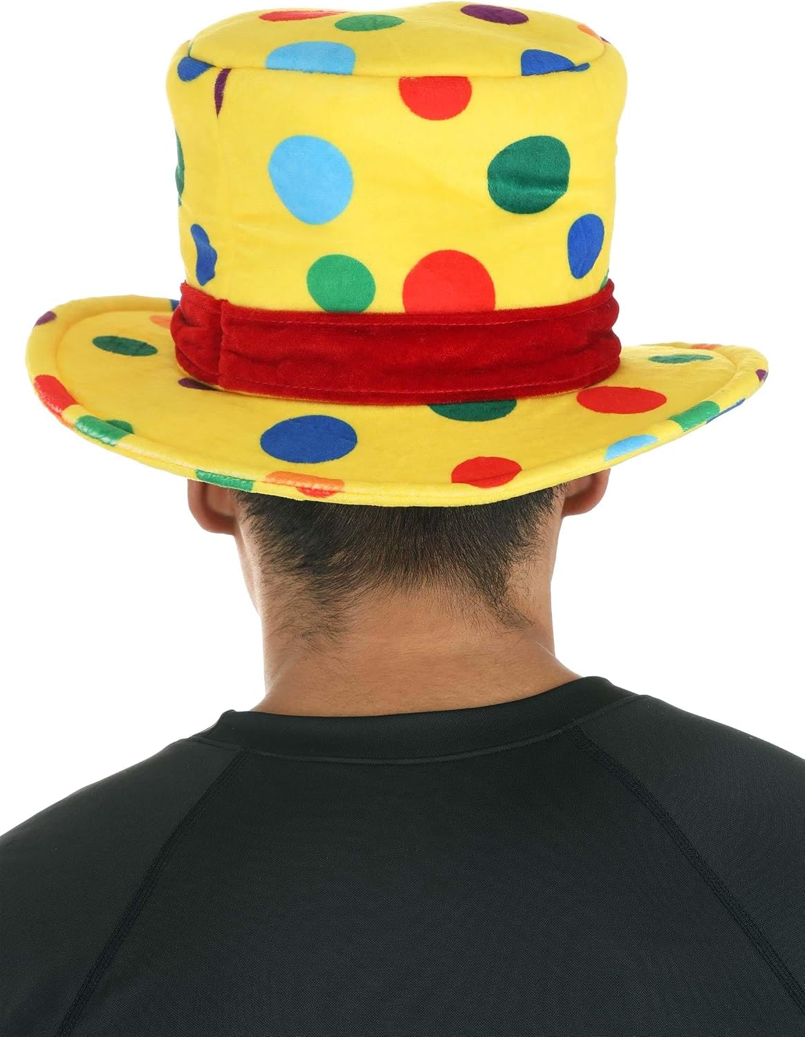 Fun Costumes Adult Clown Costume Top Hat - Yellow Plush Adjustable Fit Circus with Polka Dots & Red Ribbon - Standard