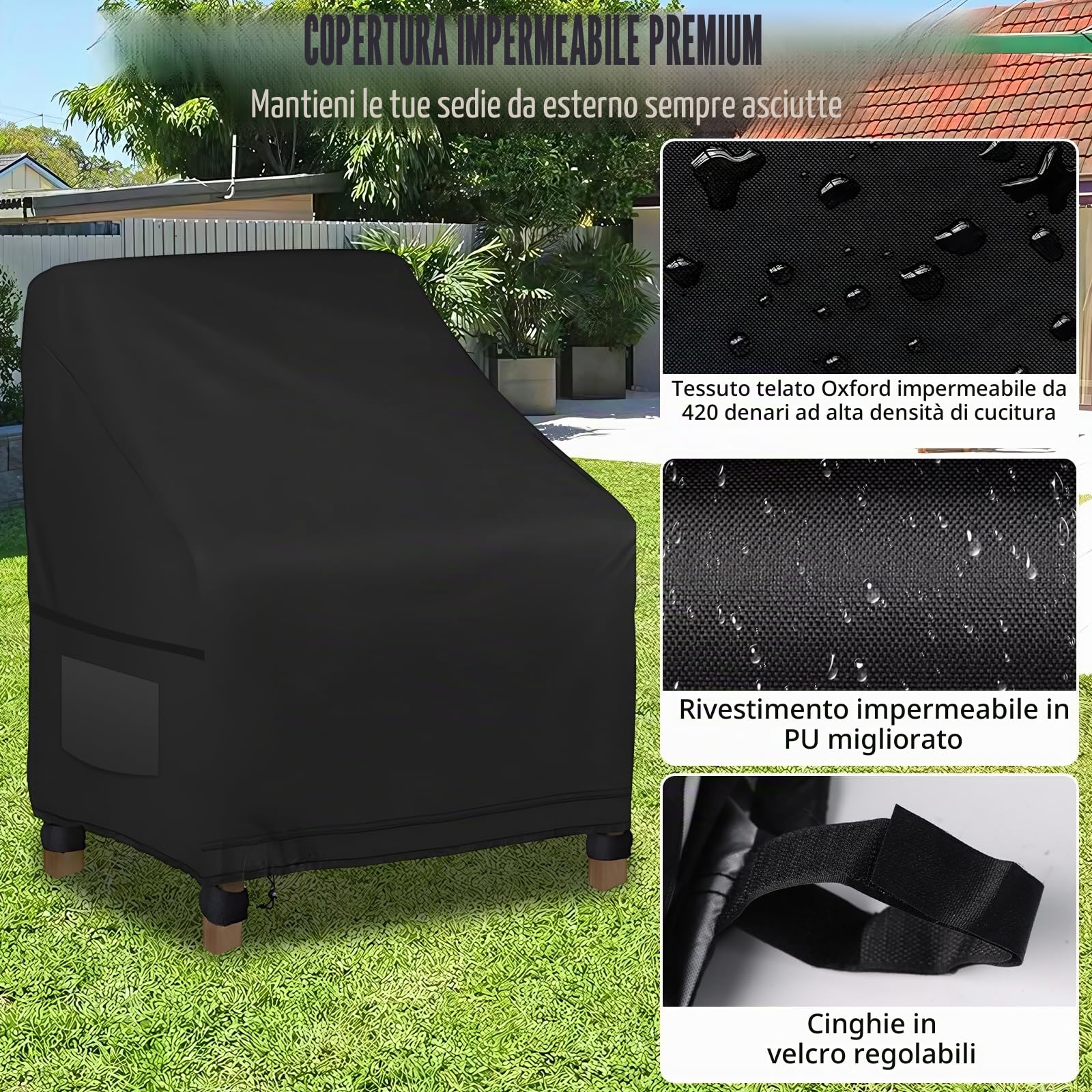 2 Pezzi Copertura Sedie Esterno, Fodera Sedies Giardino, Copri Sedie Esterno Impermeabile, Antipolvere, Resistente ai Raggi UV Copertura per Sedie da Giardino 600D Poliestere 35.04" x 38.19" x 29.13"