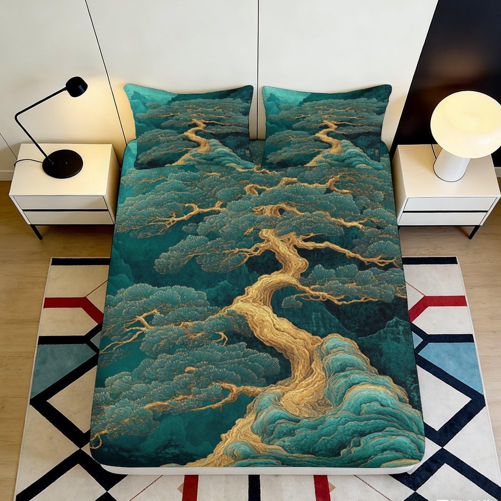3D Printed Mountain Landscape Fitted Sheet Microfiber Washable Deep Pocket Mountain Mattress Fitted Cover Elastic Hem for Bedroom 160x200x25cm